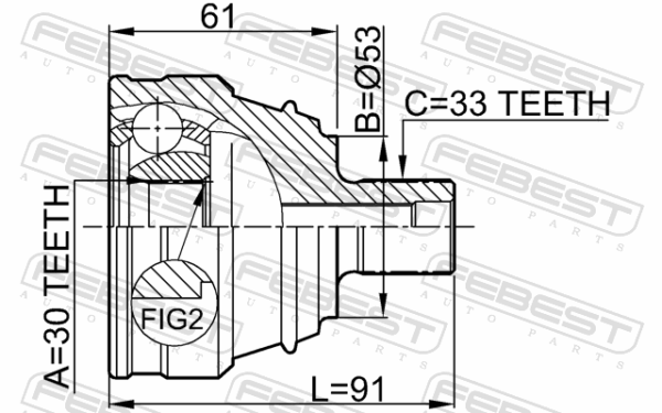 893498099F - Outer cv joint 30x53x33 fits for audi cars | FEBEST 1710-004 - Image 3