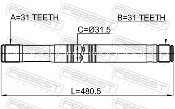 #1520498 - Axle half shaft right 31x480x31 fits for ford cars | FEBEST 2112-TT9 - Image 3