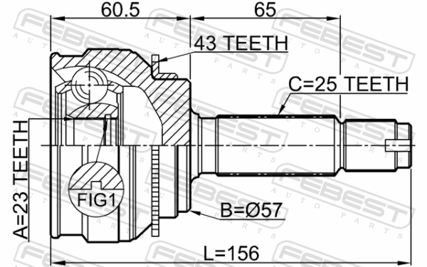 #MR528570 - Outer cv joint 23x57x25 fits for mitsubishi cars | FEBEST 0410-035A43 - Image 3