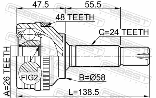 43470-59025 - Outer cv joint 26x58x24 fits for toyota cars | FEBEST 0110-040A48 - Image 3