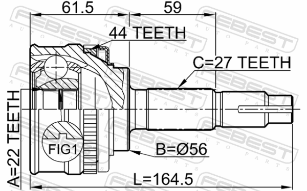 39211-2F025 - Outer cv joint 22x56x27 fits for nissan cars | FEBEST 0210-051A44 - Image 3