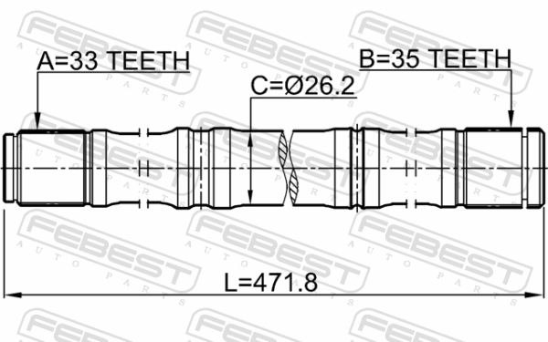 39205-JD22C - Axle half shaft left 33x471.5x35 fits for nissan cars | FEBEST 0212-MR20CVT2WD - Image 3