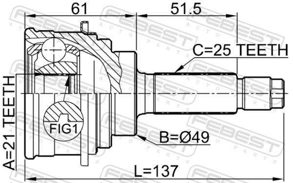 #44101-60G22 - Outer cv joint 21x49x25 fits for suzuki cars | FEBEST 0710-018 - Image 3