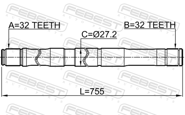 #05017653AA - Axle half shaft right 32x755x32 fits for dodge, chrysler cars | FEBEST 2012-SEBRH - Image 3