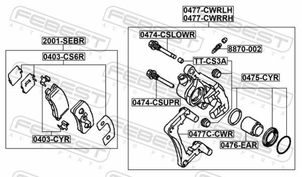 4605A264 - Rear right brake caliper assembly (with bracket) fits for peugeot, mitsubishi, lancia, jeep, dodge, citroen, chrysler cars | FEBEST 0477-CWRRH - Image 3