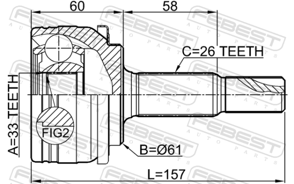 #43420-06B30 - Outer cv joint 33x61x26 fits for toyota cars | FEBEST 0110-AXVA70 - Image 3