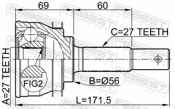 #39100-2B015 - Outer cv joint 27x56x27 fits for nissan cars | FEBEST 0210-036 - Image 3