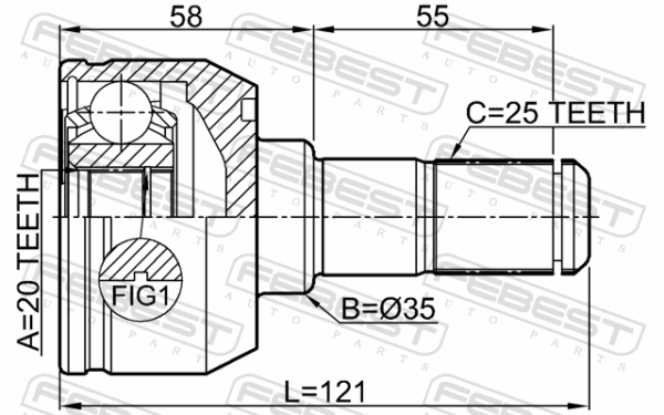 #49601-P2000 - Rear inner cv joint 20x35x25 fits for kia, hyundai cars | FEBEST 2211-MQ4R - Image 3