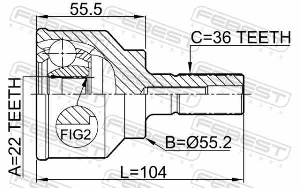 #GG25-25-600C - Outer cv joint 22x55.2x36 fits for mazda cars | FEBEST 0510-040 - Image 3