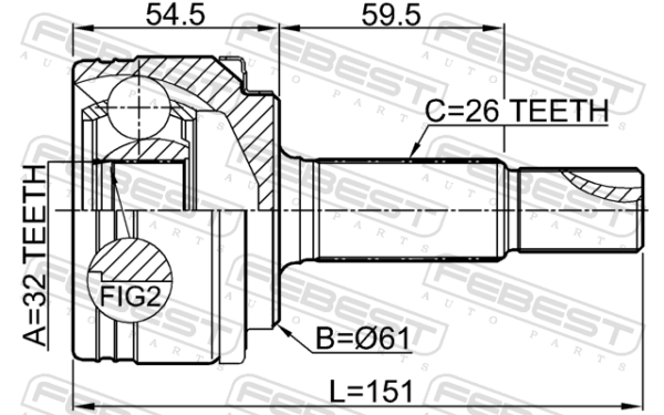 #43420-F4030 - Outer cv joint 32x61x26 fits for toyota cars | FEBEST 0110-ZGX10 - Image 8