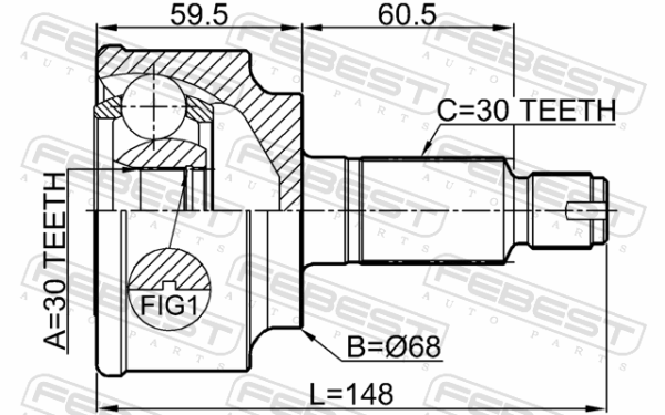 #44305-TA2-J00 - Outer cv joint 30x68x30 fits for honda cars | FEBEST 0310-CUAT - Image 3