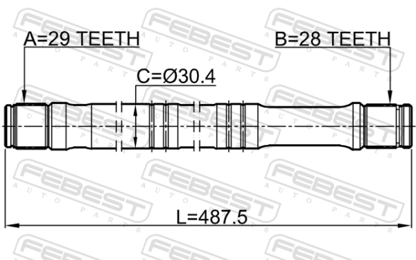 #1841533 - Axle half shaft left 29x487.5x28 fits for ford cars | FEBEST 2112-TTFLH - Image 3
