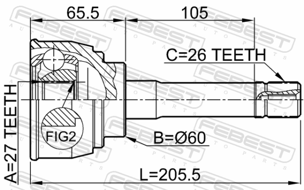 #43460-29056 - Outer cv joint 27x60x26 fits for toyota cars | FEBEST 0110-059 - Image 3
