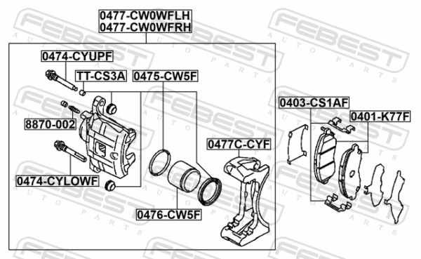 4605A861 - Front left brake caliper assembly (with bracket) fits for peugeot, mitsubishi, lancia, jeep, dodge, citroen, chrysler cars | FEBEST 0477-CW0WFLH - Image 3