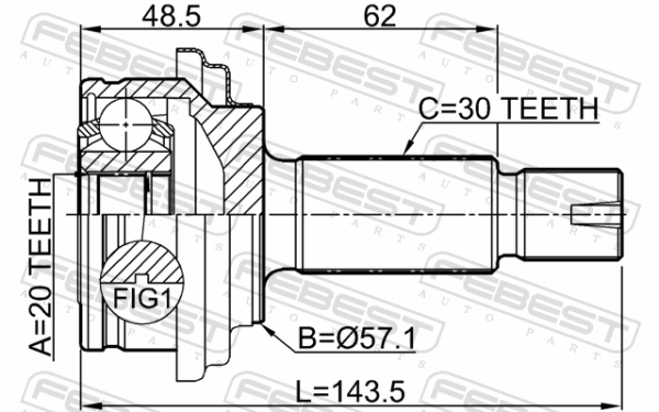 #49601-P2000 - Outer cv joint rear 30x57.1x20 fits for kia, hyundai cars | FEBEST 2210-MQ4R - Image 3