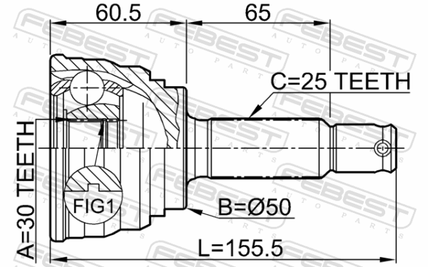 #MB526544 - Outer cv joint 30x50x25 fits for mitsubishi, hyundai, chrysler cars | FEBEST 0410-007 - Image 3