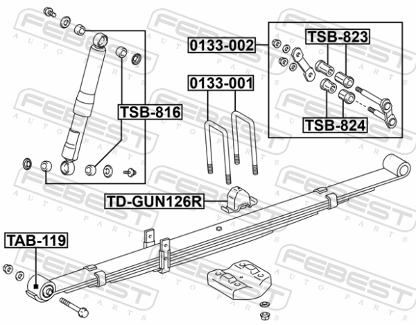 90117-T0006 - Rear leaf spring u-bolt, repairkit fits for toyota cars | FEBEST 0133-001 - Image 3