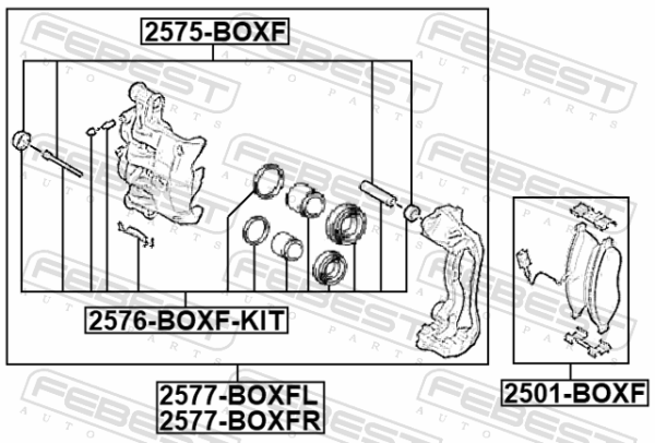 735353859 - Front right brake caliper assembly (with bracket) fits for peugeot, fiat, citroen cars | FEBEST 2577-BOXFR - Image 3