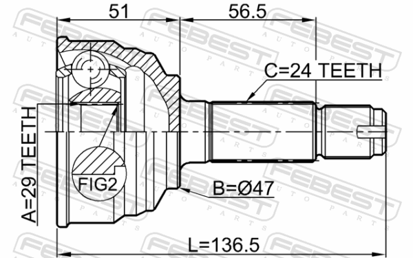 #43410-B1020 - Outer cv joint 29x47x24 fits for toyota, daihatsu cars | FEBEST 0110-PAS - Image 3