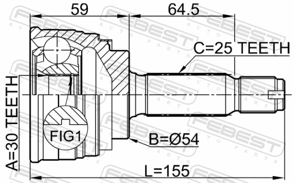 #MB837264 - Outer cv joint 30x54x25 fits for mitsubishi, chrysler cars | FEBEST 0410-009 - Image 3