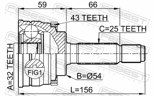#MR246170 - Outer cv joint 32x54x25 fits for mitsubishi cars | FEBEST 0410-034A43 - Image 3