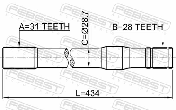 #39100-VB000 - Axle half shaft right 31x434x28 fits for nissan cars | FEBEST 0212-Y61RH - Image 3