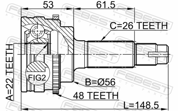 #43410-16281 - Outer cv joint 22x56x26 fits for toyota cars | FEBEST 0110-036A48 - Image 3