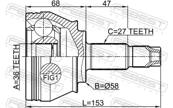 #68238842AB - Outer cv joint 36x58x27 fits for jeep, chrysler cars | FEBEST 2010-KL - Image 3