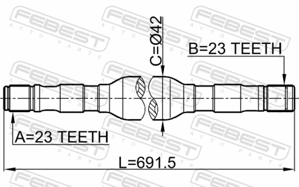 39202-60Y56 - Axle half shaft right 23x692x23 fits for nissan cars | FEBEST 0212-B14RH - Image 3